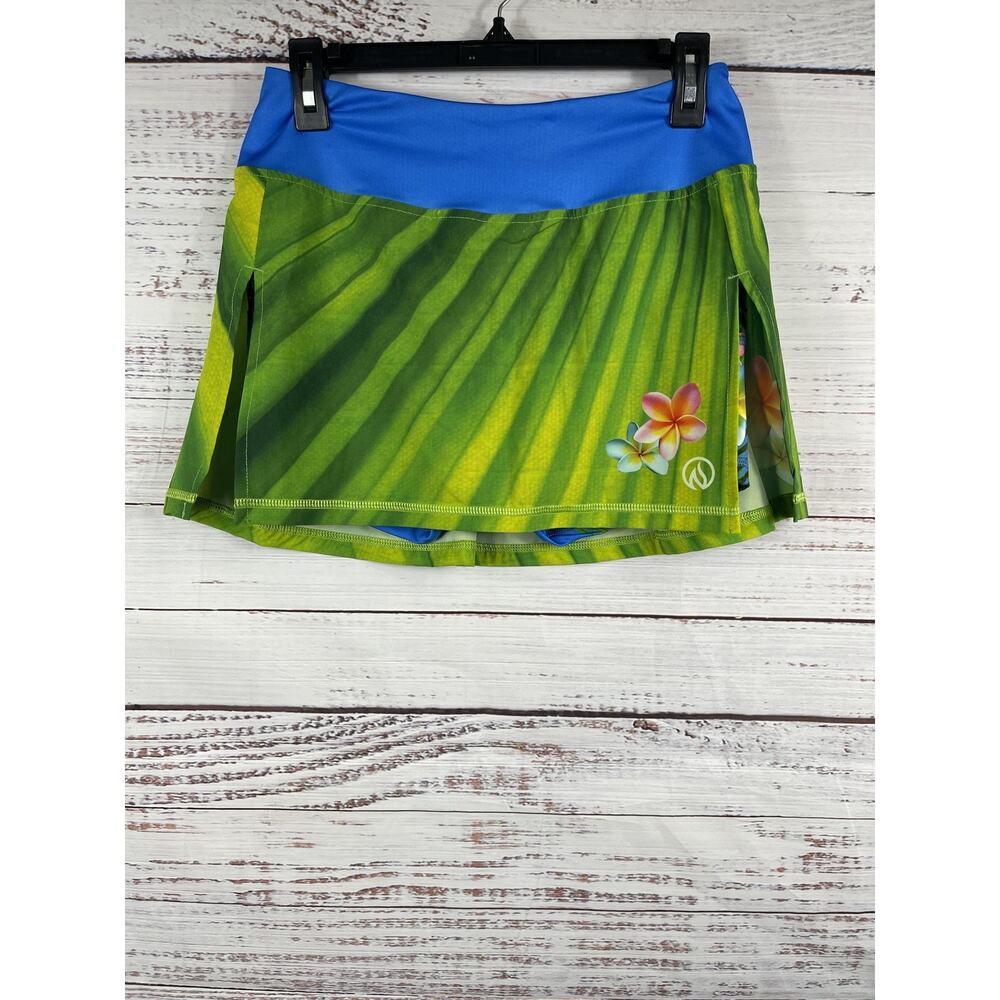 INKnBURN Skort Womens 6 Green Aloha Floral Running Athletic Sports Pockets